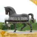 outdoor decoration life size black stone standing horse sculpture